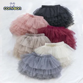 Wholesale A-Line Solid Color Polyester Mesh Fluffy Kids Girls Tutu Pink Ballet Tutu Skirts
