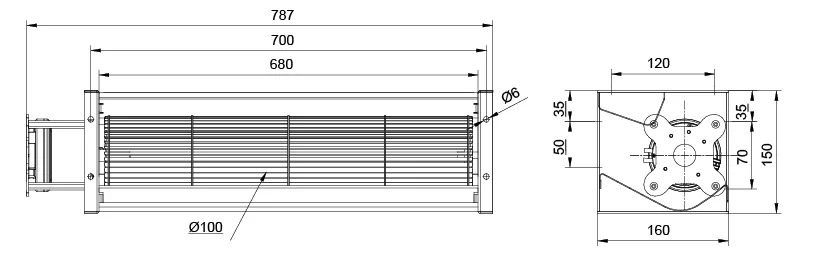 Cross Flow Fan, 230V, Aluminium, 787X160X150mm, Radial - detail 8