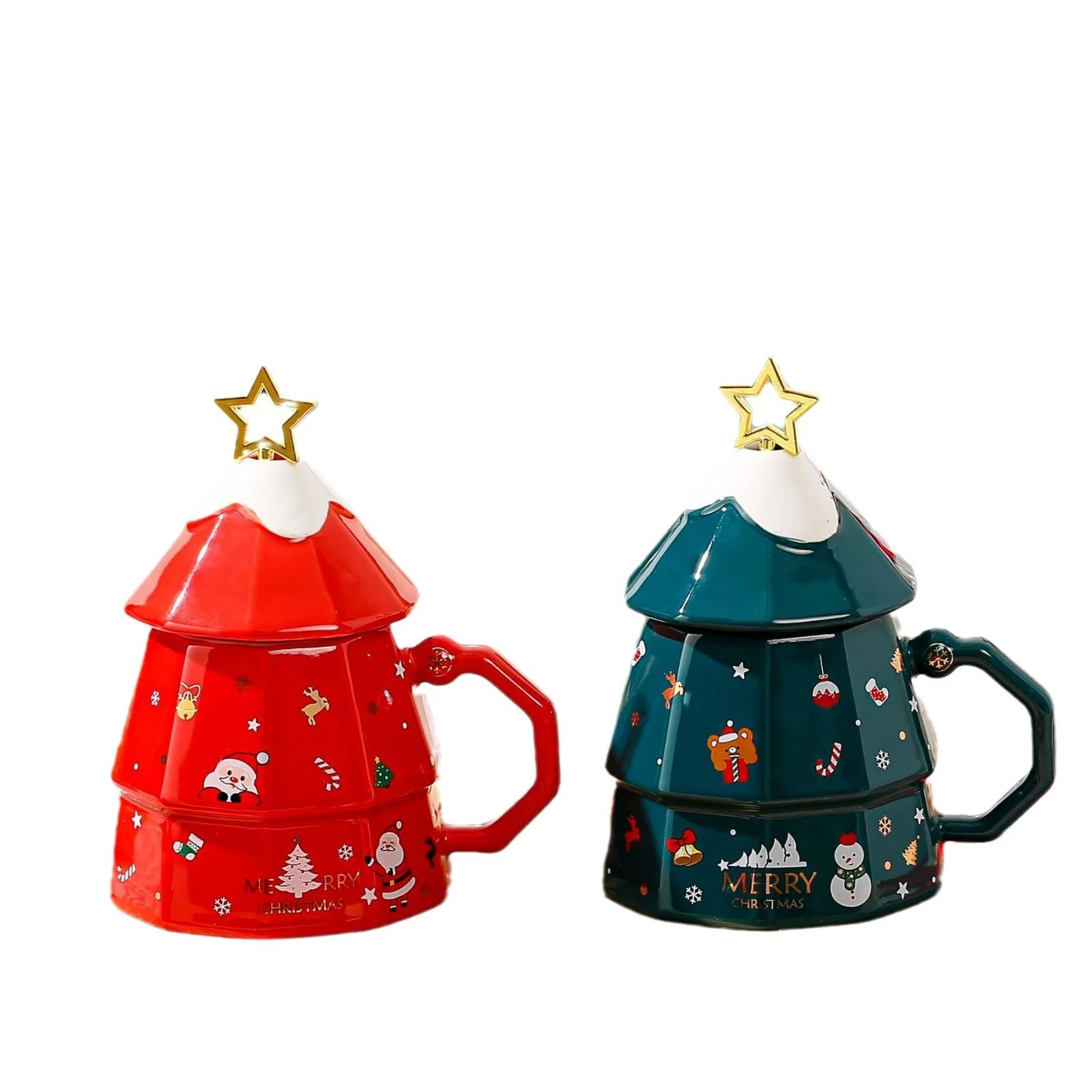 Gift Boxed Girls Student Cartoon Colorful Large Capacity Christmas Tree Ceramic Coffee Mug Christmas Cup