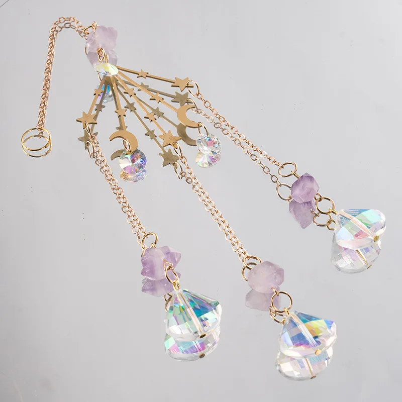 product wholesale moon and star pendant crystal glass art decor natural stone crystal sun catchers with gift box-4
