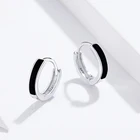 2021 Ladies Earrings Enamel Black Line Simple Huggie 925 Silver Hoop Earrings Jewelry Wholesale