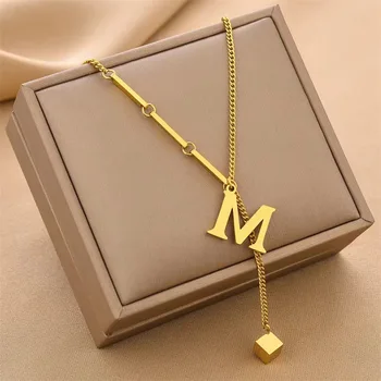 Letter Pendant Necklace Hot Sale Non Tarnish Stainless Steel 18k Gold 26 Tassel  Women Fashion Alphabet Necklace Jewelry