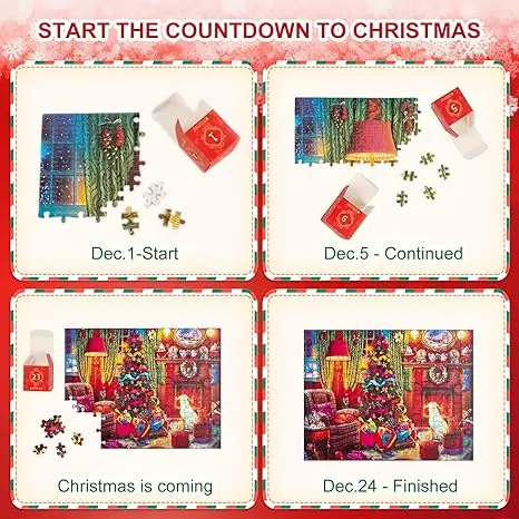 Custom Holiday Advent Calendar Jigsaw Puzzle 1000 Pieces Christmas Countdown Wooden Puzzle Game for Family Kids Gift details