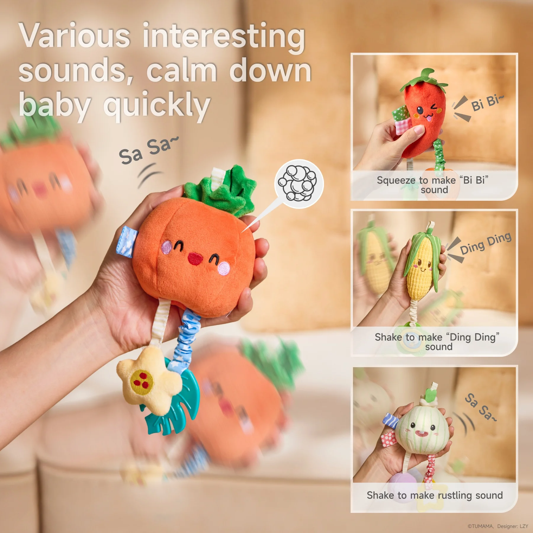 Tumama Kids Vegetables Hanging Rattle Set Plush Pendant Sensory Toy For Crib Soft Baby Soothing Hanging Rattle Stroller Toys