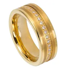 Luxury wholesale price matted 18K gold plated cz inlay diamond tungsten men ring wedding band men jewelry