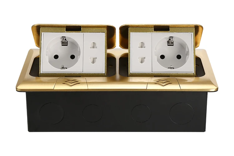 High quality gold copper power socket hidden two two holes and two European standard socket pop-up type ground socket