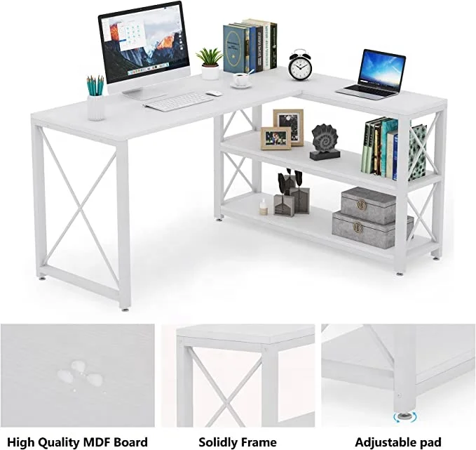 Tribesigns Wood Reversible L Shaped Computer Desk High Quality Modern White Laptop Table for Home Office