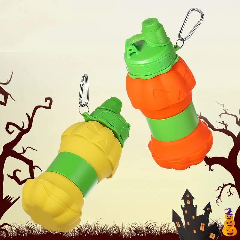 Cute pumpkin shape Folding Silicone Cup Outdoor Sports Travel Kettle Water Bottles portable