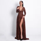 Red Evening Gowns Red Long Sleeves Evening Dresses 2016 V-neck Open Backless Party Prom Gowns Formal Dress