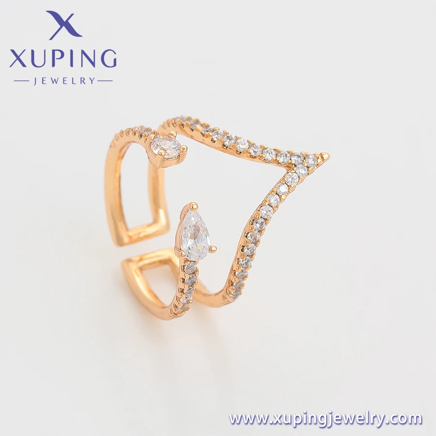 A00904728 xuping Hollow high-end open ring diamond adjustable cross sparkle diamond factory wholesale18K gold color finger ring