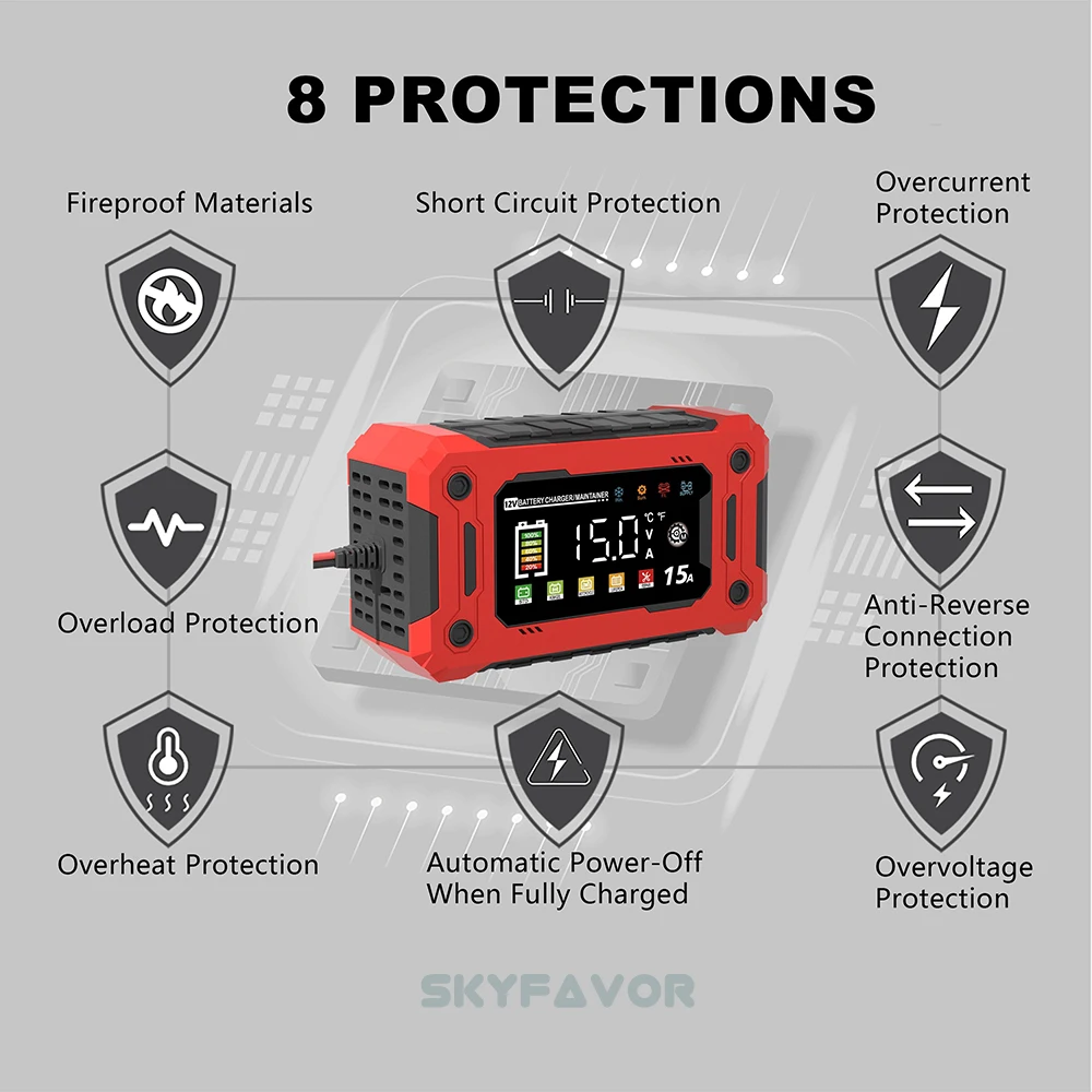 New products 12V battery charger 12V 15A power supply function automatic Universal agm gel lead-acid lifepo4 battery charger