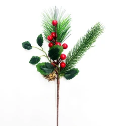 Christmas Decorative Frosted Evergreen pine needle branch Red Berries Branches Artificial Pine Christmas Picks