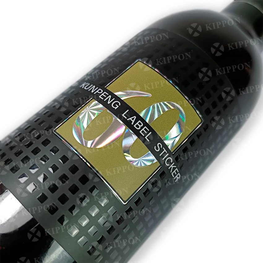 Custom Luxury Wine Packaging Label Holographic Sticker with Hot Stamping Textured Varnished Embossed Vinyl for Bottle
