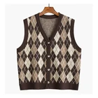 Women Korean Sweater 100%Cotton Custom Winter Cardigan Plaid Sweater Coat Sleeveless Women Sweater Vest Knit Women
