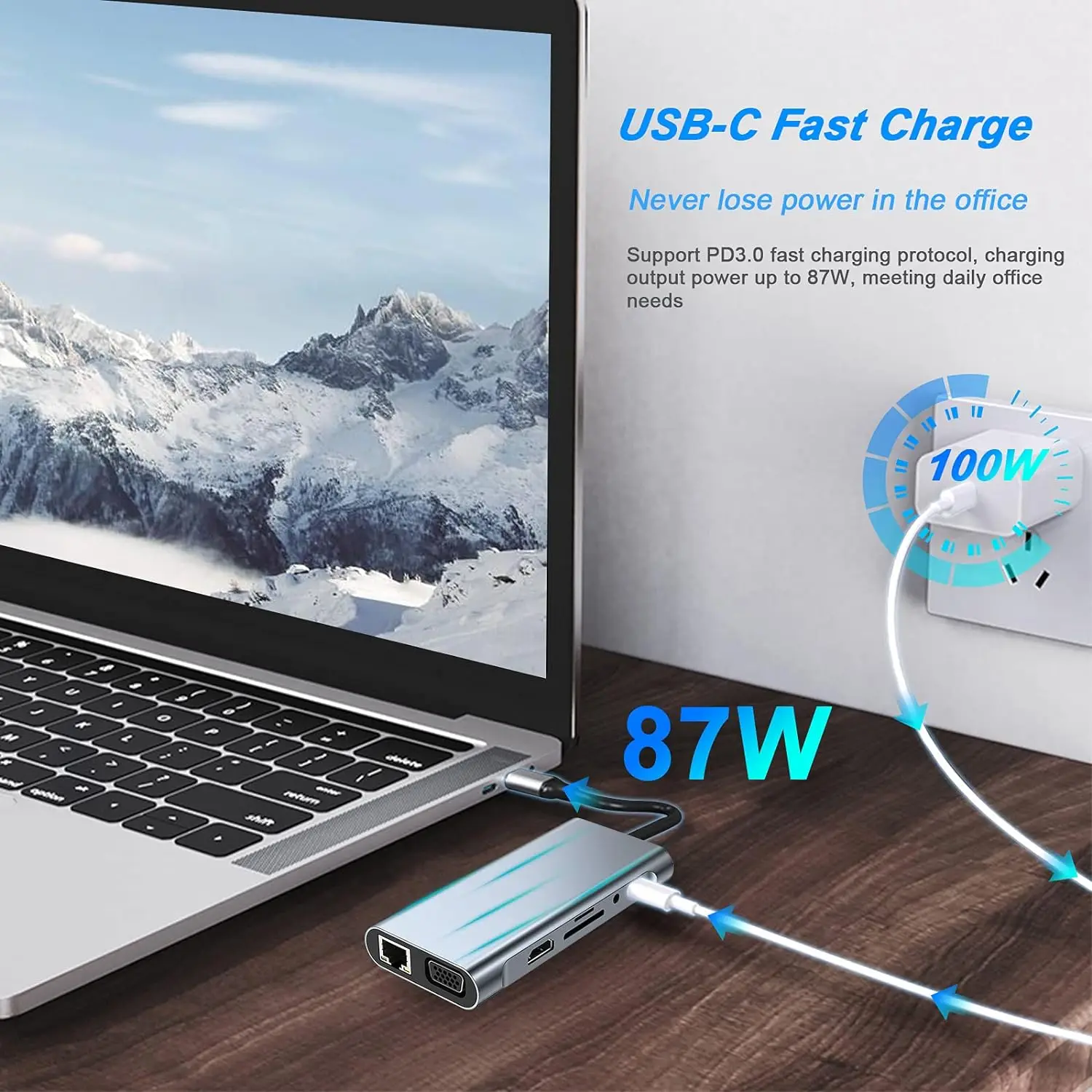 11 in 1 Usb C Hub Adapter 15 USB C Adapter 11 in 1 Dongle with 4K HDTV, VGA, Type C PD, USB3.0, RJ45 Ethernet, SD/TF Card Reader, 3.5mm AUX, Docking Station