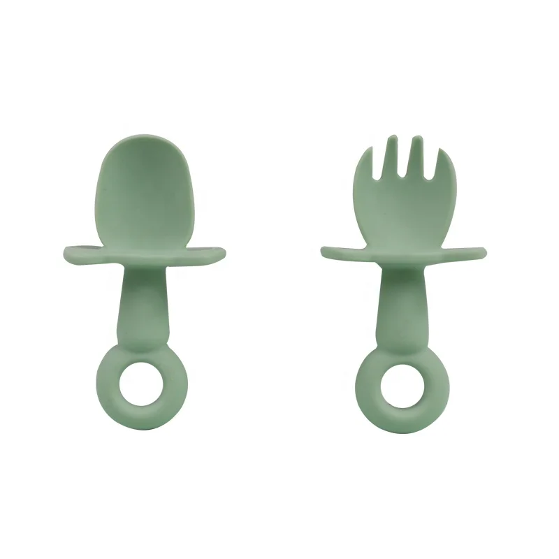 2 Pack Silicone Baby Feeding Spoon Fork Utensil Set BPA Free Silicone  Baby Spoon and Fork For Baby Kids Toddlers