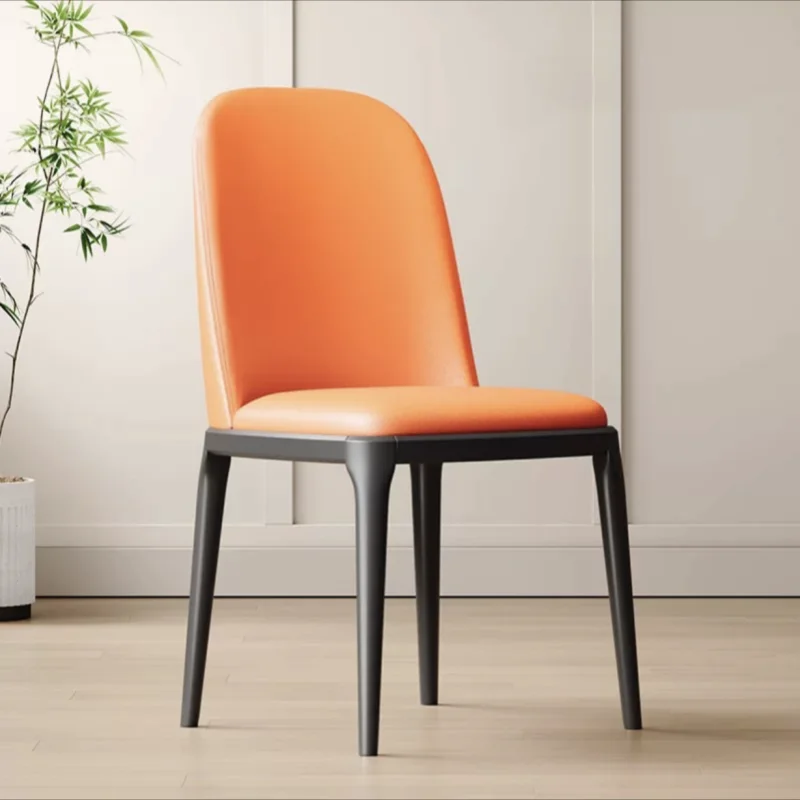 Modern Dining Room Furniture Comfortable Leisure Orange Dining Chairs Armless Classic Oaken Frame Leg Leather Restaurant Chair