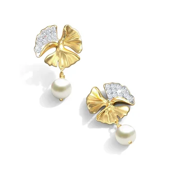925 Silver Earring Manufacturer Direct Sale Brazilian Girl Fine Jewellery Exquisite Ginkgo Pearl Drop Earrings Fashion Jewelry