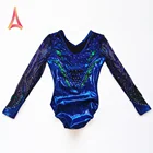 Uniform Gymnastics Leotards Gymnastics Sparkly Deep Royal Blue Girls Long Sleeve Leotard Gymnastics Uniform