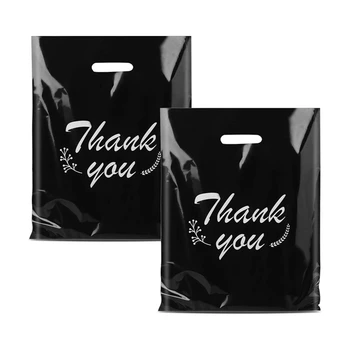 12 x 15 Merchandise Bags Black Plastic Thank You Retail Shopping Bag