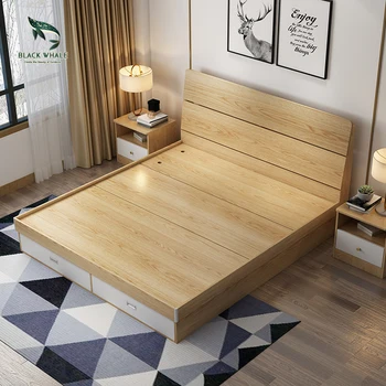 Bedroom Furniture Sets Factory Supplier Manufacturer Smart Lit Queen King Size Wood wooden Double Bed Frame