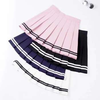 School Girls High Waist Women Summer Short Striped Pleated Skirt Elastic Female Sweet Mini Skirts WF0212 Tennis Plaid Skirt