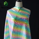 Color Fabric Wholesale Price Rainbow Color Print Glitter Iridescence Embroidered Sequin Fabric For Dress