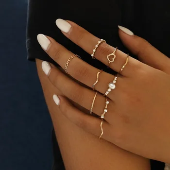 Simple new stackable rings hollow geometric wave shape knuckle ring sets