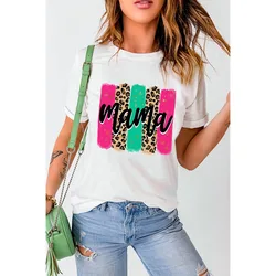 Dear-Lover Wholesale Fast Shipping Mother Day Mama Leopard Brush Stroke Printed Polyester Graphic T Shirt