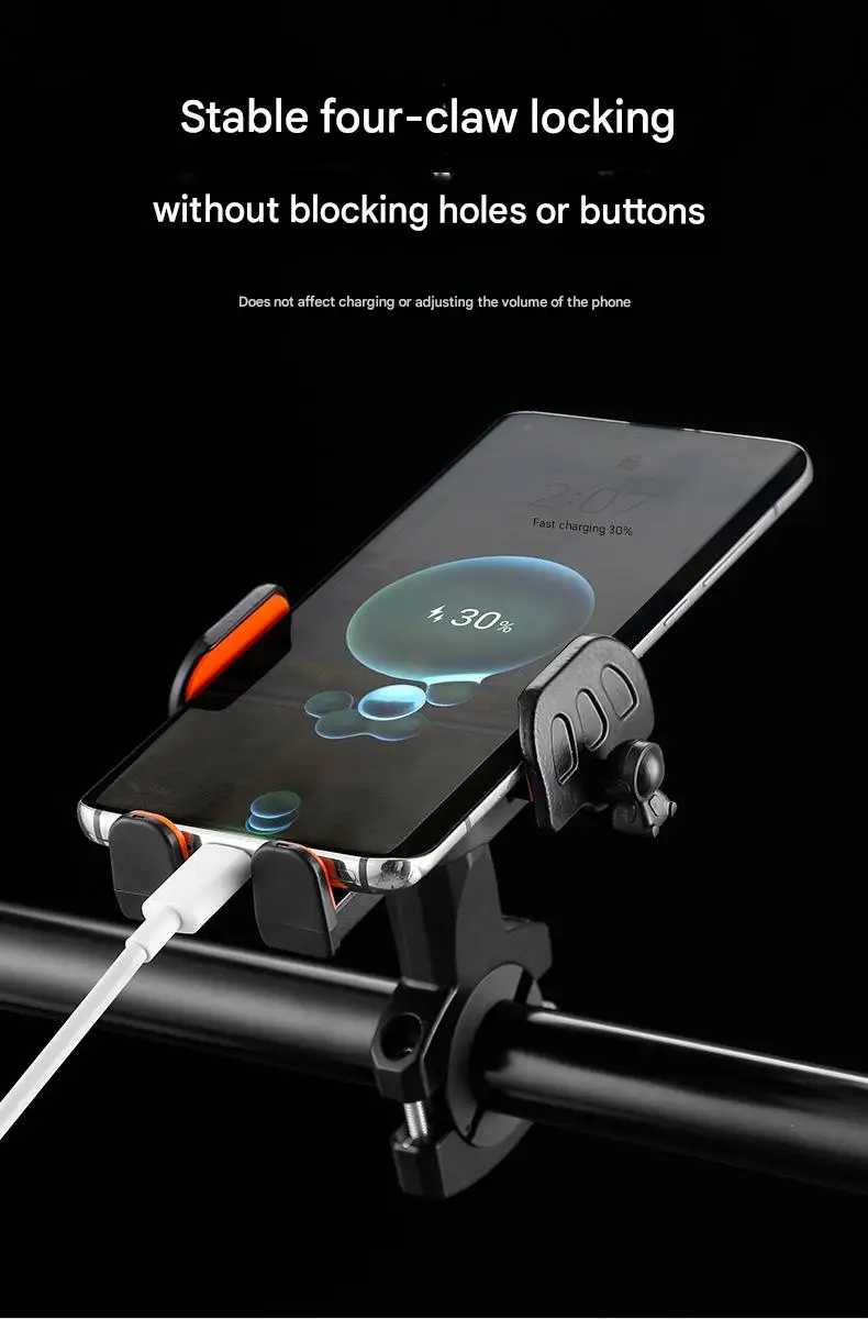 Multifunctional Rotatable Non-Slip Bicycle Motorcycle Accessory Electric Vehicle Aluminum Alloy Mobile Phone Holder Fixed Black