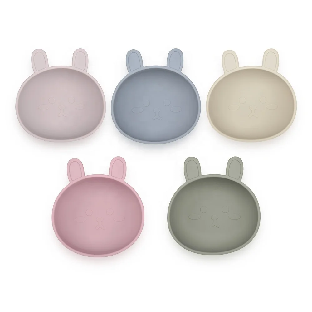 New style rabbit silicone bowl suction plate baby feeding tableware cartoon cute design with spoon