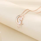 Moon Creative Moon Cat Pendant 925 Sterling Silver Necklace Jewelry Birthday Gift For Women Girls