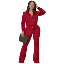 Custom 2 Women Fall Tracksuits Zipper Tops And Flare Pants Two Piece Sets Women's Clothing Sportswear