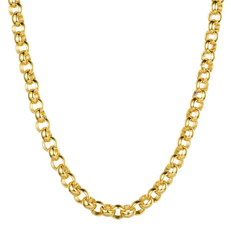High Quality 18K Gold Plated Stainless Steel Wide Ring Chain Necklace P203113