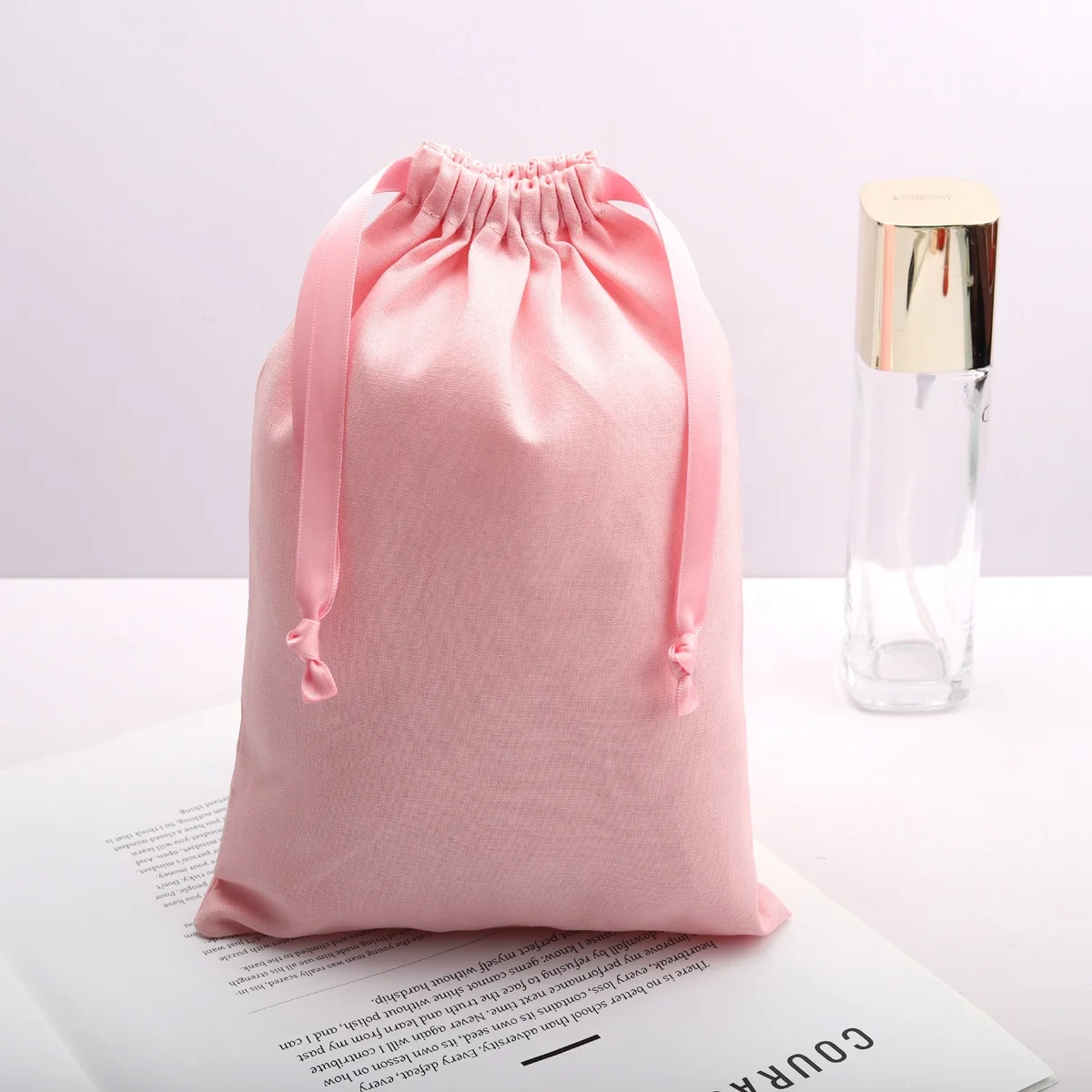 Reusable Pink 100% Linen Drawstring Bag For Skin Eco-Friendly Cotton Muslin Wedding Favor Gift Dust Bag Linen Pouch