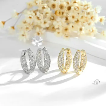 Fashion jewelry hengxuan designer new design multi-zirconia inlay design 14k non-fading brass earrings wholesale