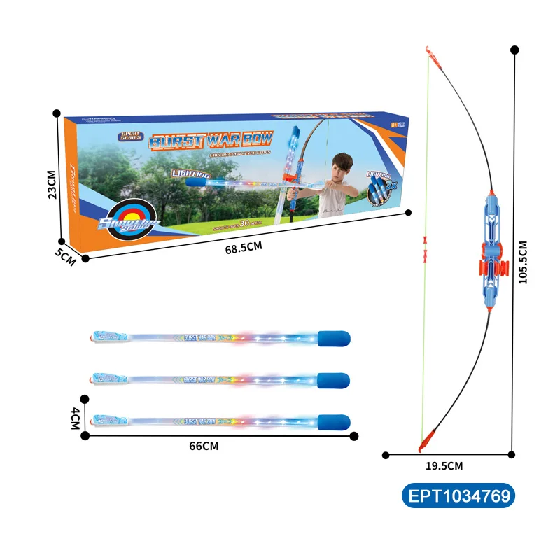 EPT New Hot Selling Children Outdoor Sports Safe Soft Bullet Archery Toy Simulation Light Bow Arrow Set for Kids