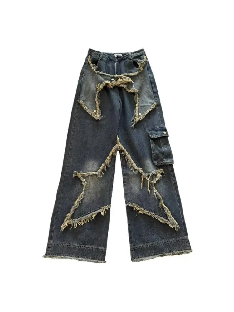 American Vintage Mid Loose Slim Denim Jeans Women Spring Design Frayed Hems Floor-Length Straight-Leg Wide-Leg Trendy Pants factory