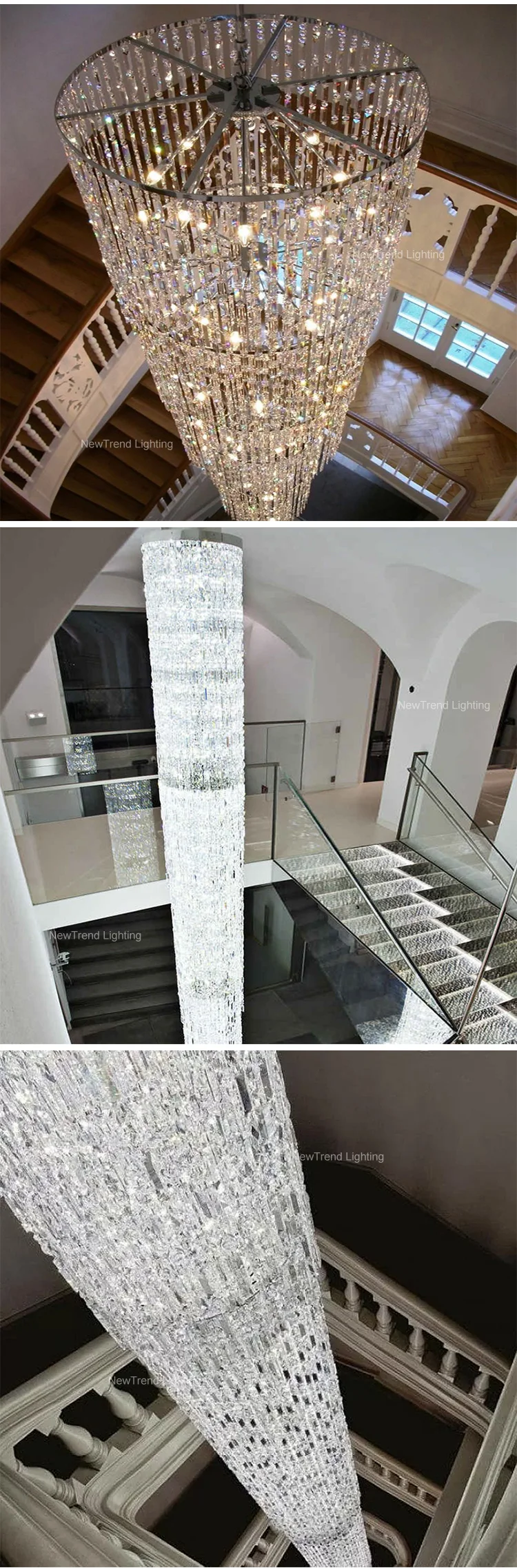 CPL-206 Custom Indoor Decoration Hotel Lobby Staircase Luxury Chain LED Crystal Chandelier factory