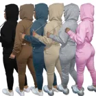 2021 Autumn Pure Color Loose Hoodie Pocket Sweater Sweatpants Set Stock 2 Pieces Sweat Pants Women