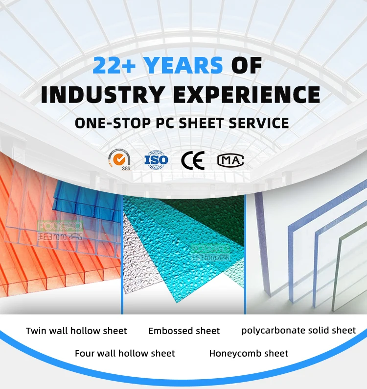 Transparent UV Covered Polycarbonate Hollow Sheet with 6-16 mm Thick Honeycomb Structure for Eco-Friendly Applications