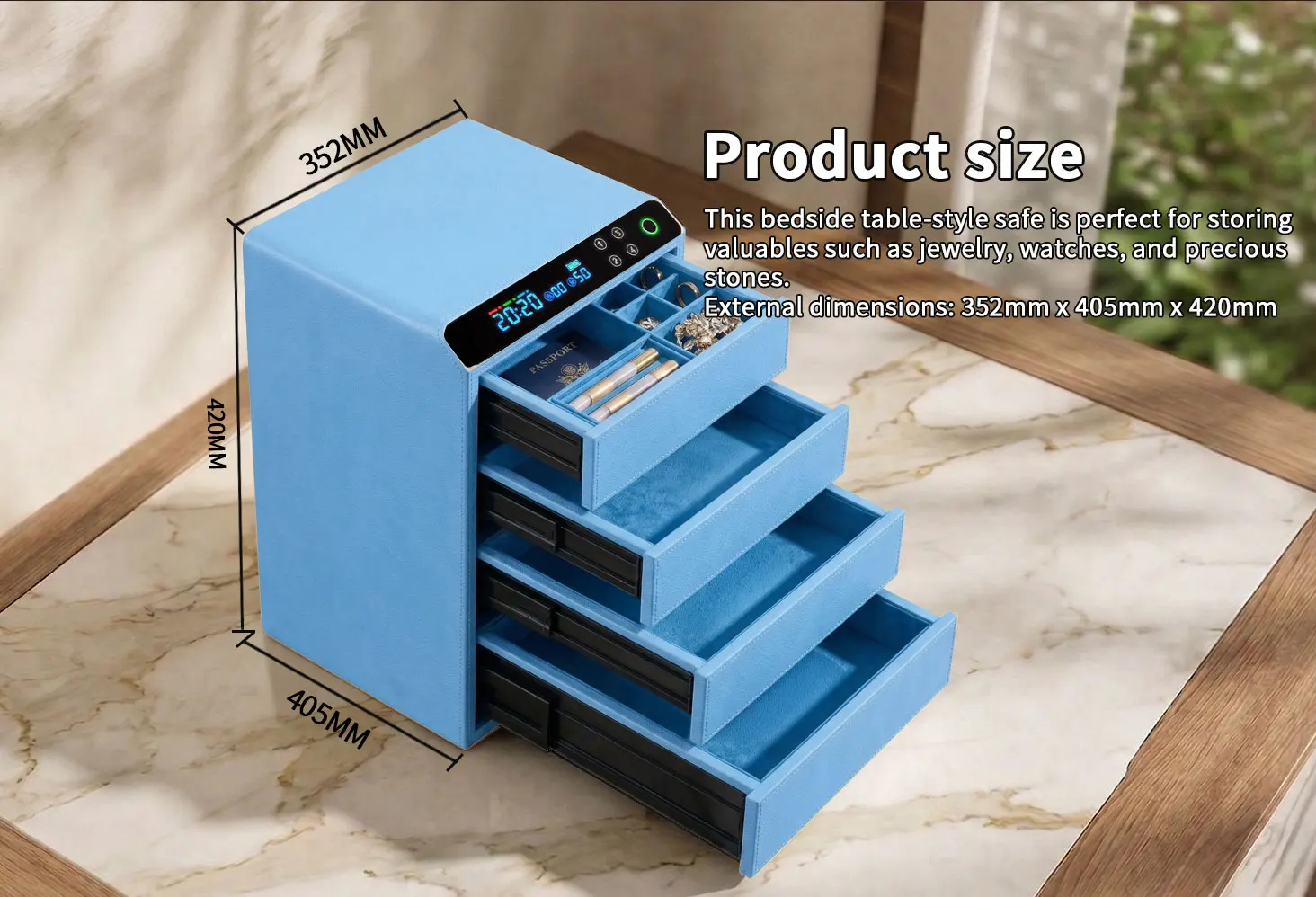 dr 1274 ft ceqsafe smart luxury home anti theft small intelligent fingerprint 4 layers premium leather jewelry drawers safe box-2
