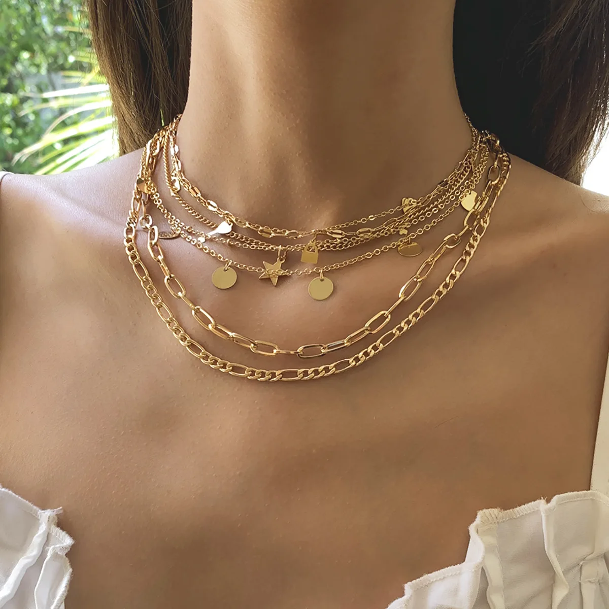 Multi-layered Charm Necklace Chain Sets 