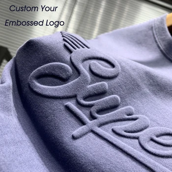 OEM Fashion Embossed Tee shirt Men Organic Pima Cotton tshirt Oversize Plain Graphic Custom 3D Embossed T-Shirts