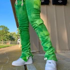 Tie Dye 2021 Fall Fashion Women Tie Dye Cargo Sweatpants Drawstring Stacked Joggers Pants With Side Pockets