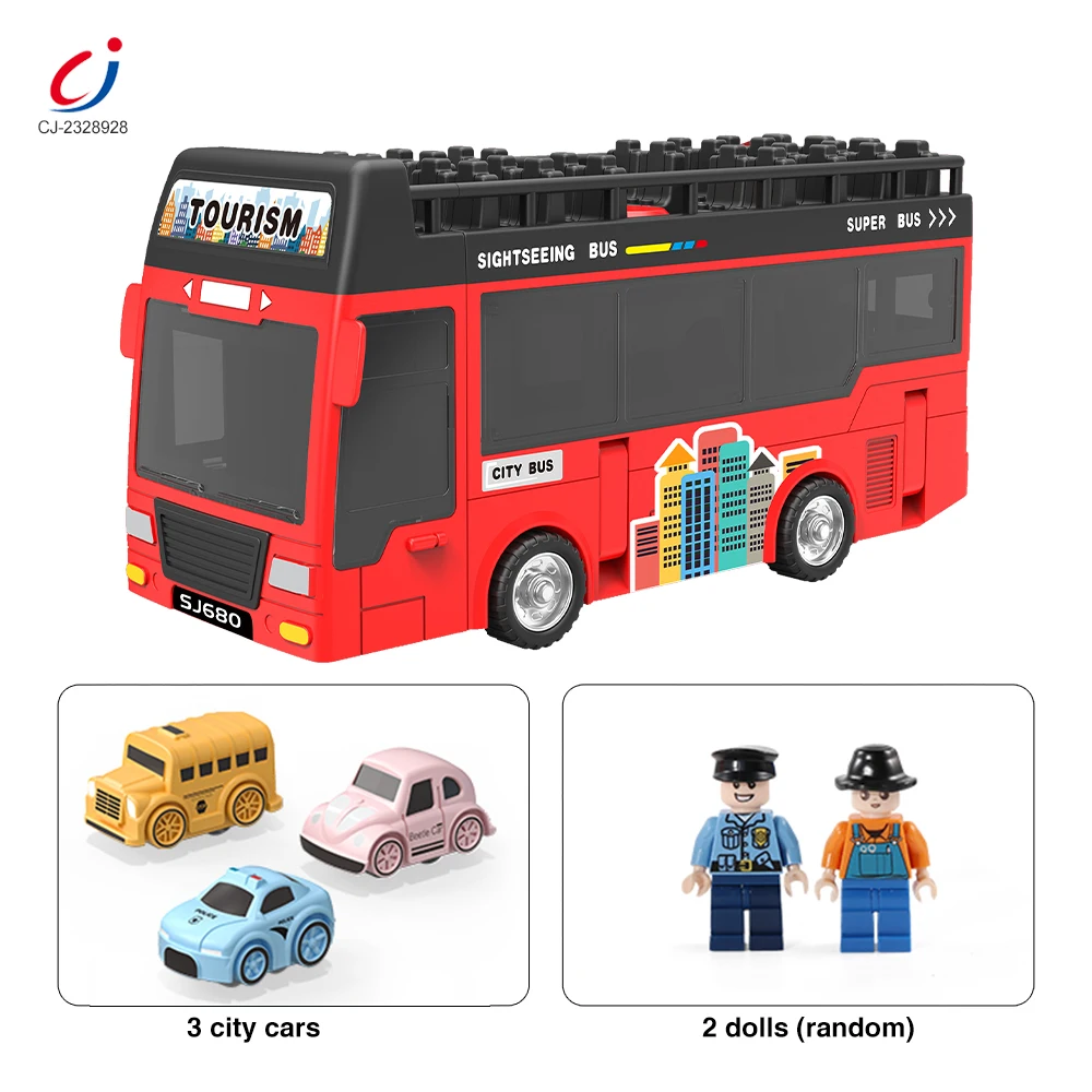 2 in1storage and deformation double decker bus car adventure toy sliding track kids indoor educational track toy slot toys