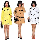 Dress Design Dresses New Fashion African Designs Buttons Up Knee Length Straight Big Polka Dot Dress Women