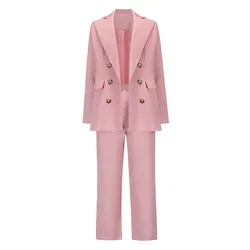 Two Piece Set Women Clothing Business Formal Ladies Suit with Blazer and Pants New Fashion Double Breasted Long Sleeve 5 Sets