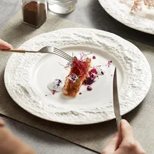 Western-Style Rock Relief Ceramic Plate for Steak Pasta Breakfast and Dessert Elegant Dinnerware Collection