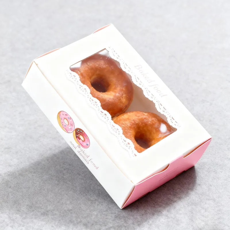 product wholesale customized logo doughnut packaging box with window dessert powder puff paper box bakery doughnut donut paper box-4